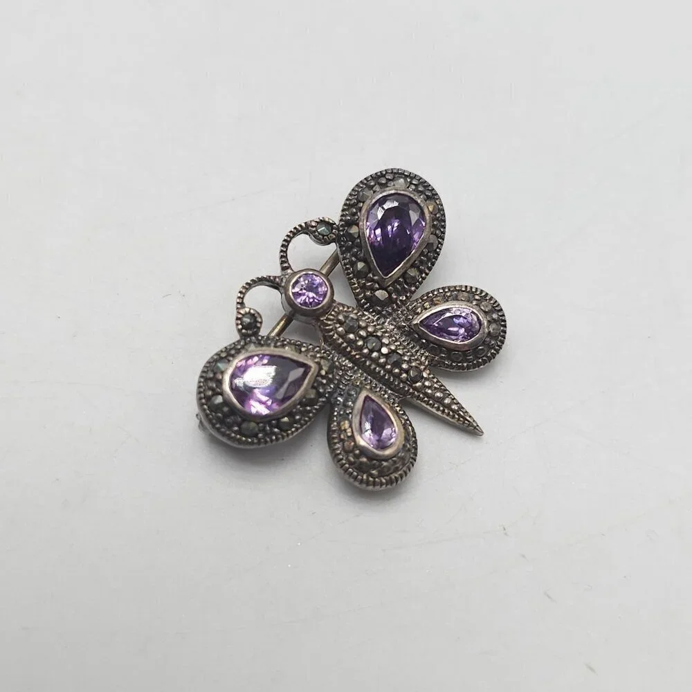 Vintage Amethyst Butterfly Brooch Marcasite By 21st And Stone